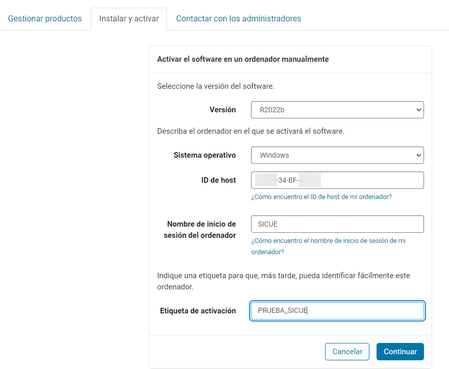 Formulario de activación de RoadRunner