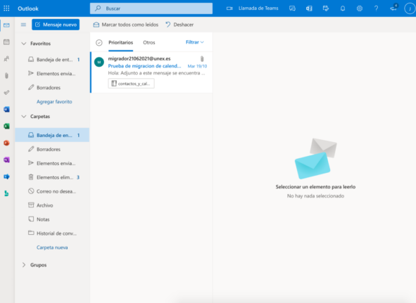 Página principal del cliente de correo web Outlook desde https://outlook.office.com