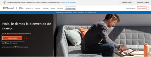 Página de acceso a través de Microsoft 365 en https://www.office.com